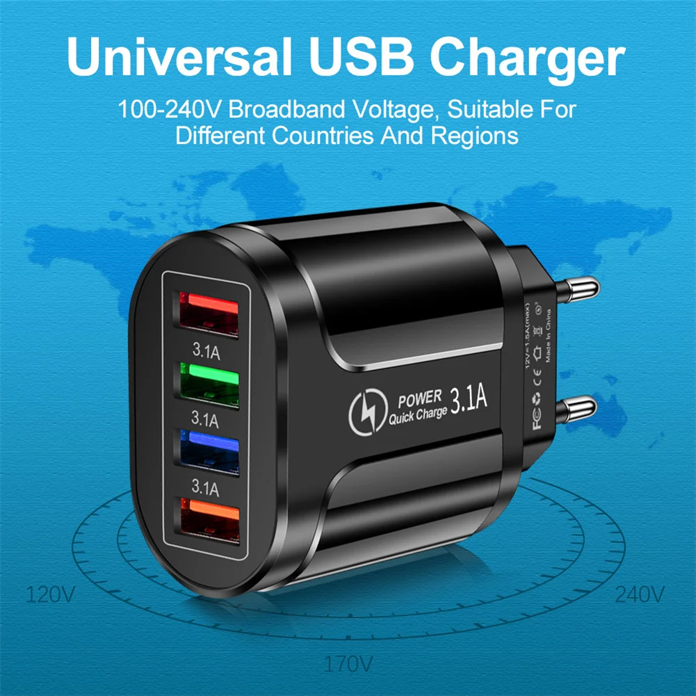 

Newest 3.1A 4USB Multi-Port Charger European and American Mobile Phone Travel Fast Charge Multiple Protection Fast Charger Plug