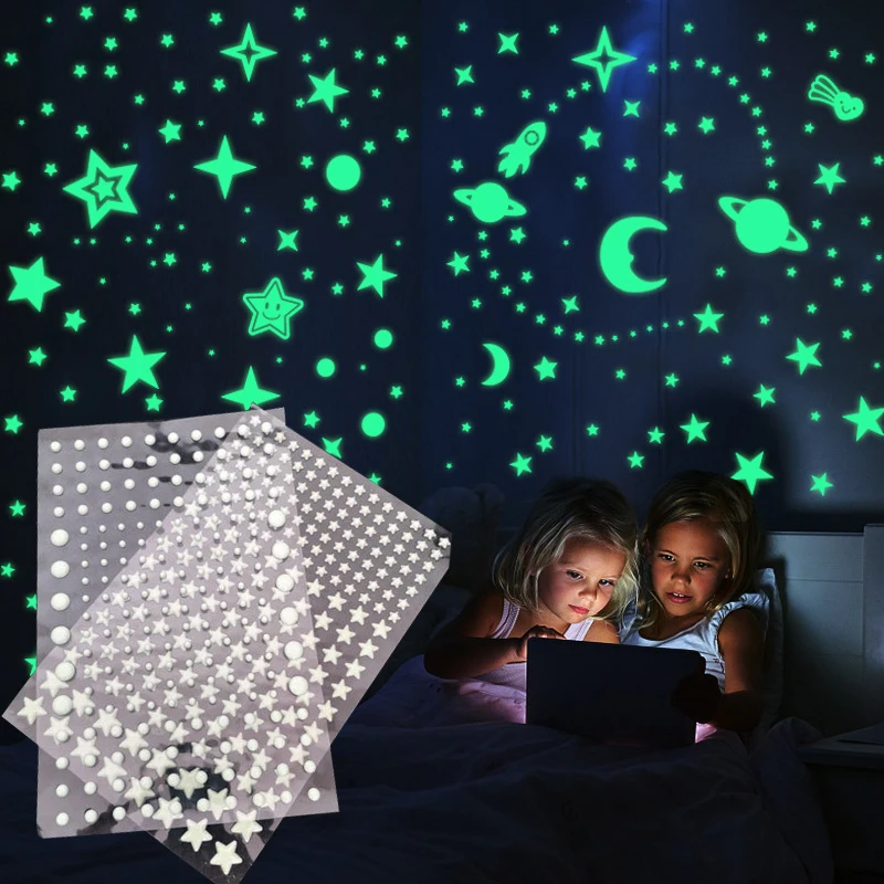 

Luminous Wall Sticker 3D Stars Dots Moon Universe Kids Room Bedroom Home Decoration Decal Glow In The Dark DIY Bubble Stickers