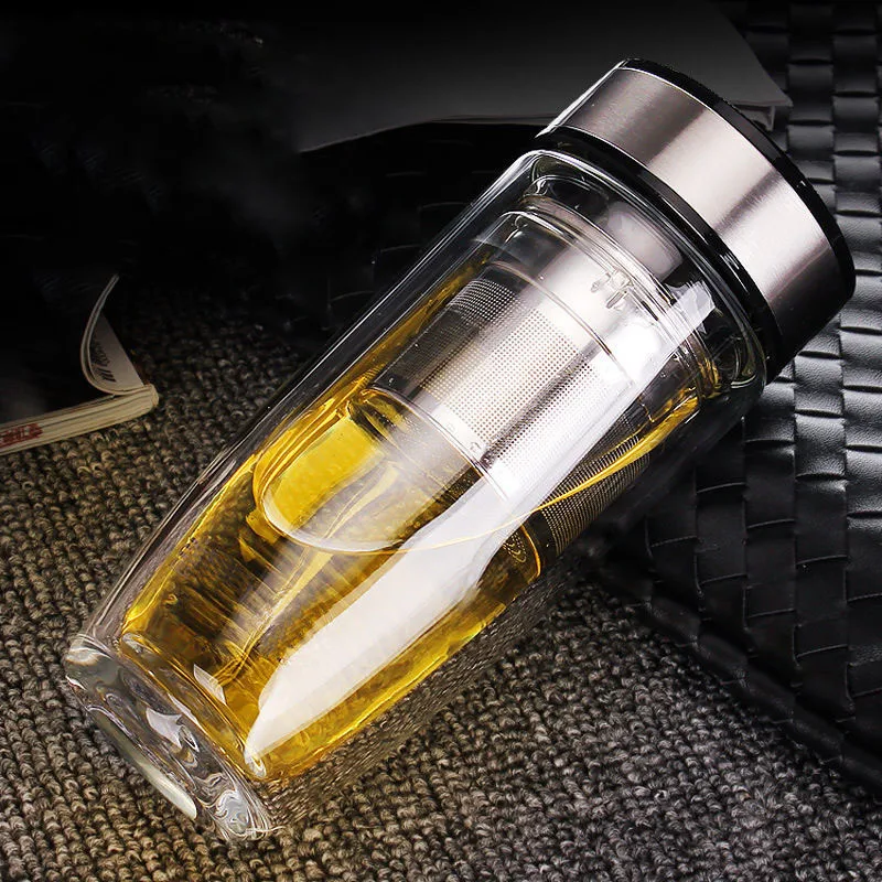 Двухслойная стеклянная Мужская портативная чашка для питья изоляция анти