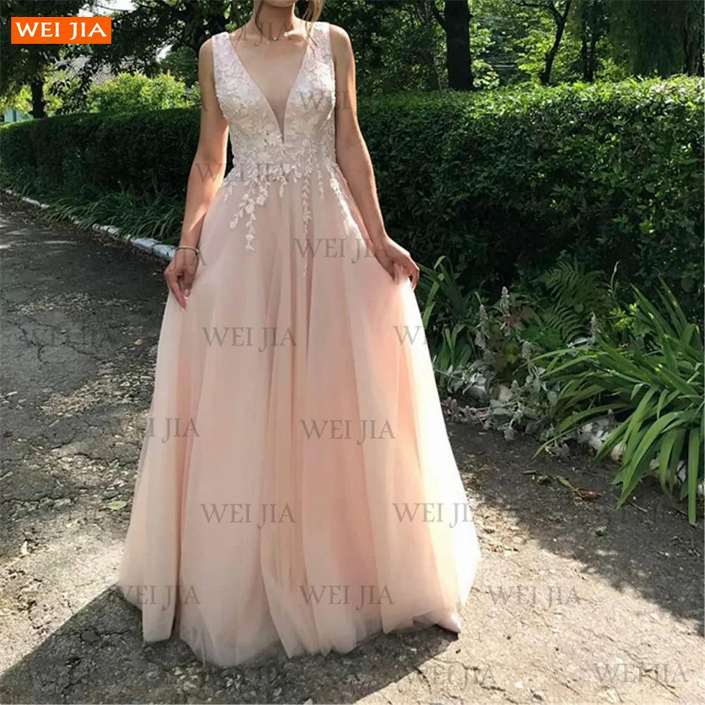 

Gorgeous Woman V Neck Prom Dresses 2021 Applique Lace A-Line платье на выпускной Sleeveless vestido de fiesta de boda Customized