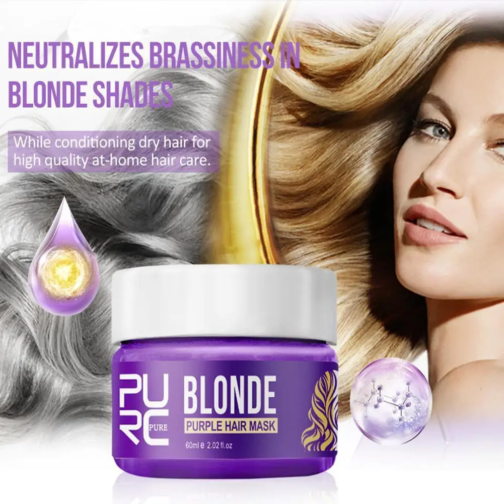 

Purc Purple Hair Mask Smooth Removes Yellow And Brassy Hair Soft Hair Make Frizzy Mask Repairs 60ml Tones G3T9