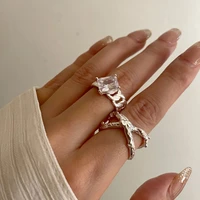 origin summer korean minimalist irregular handwork ring for women girls silver chunky chain rhinestone cross ring jewellery