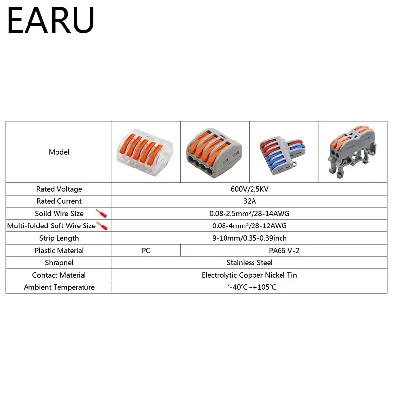 Mini Fast Wire Cable Connectors Universal Compact Conductor Spring Splicing Wiring Connector Push-in Terminal Block SPL-2/3 LED |