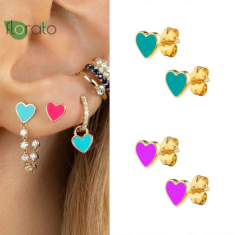 

Epoxy Zircon Heart-shaped Earrings 925 Silver Ear Needle for Women Colorful Stud Earrings Sweet All-match Jewelry Korean Version