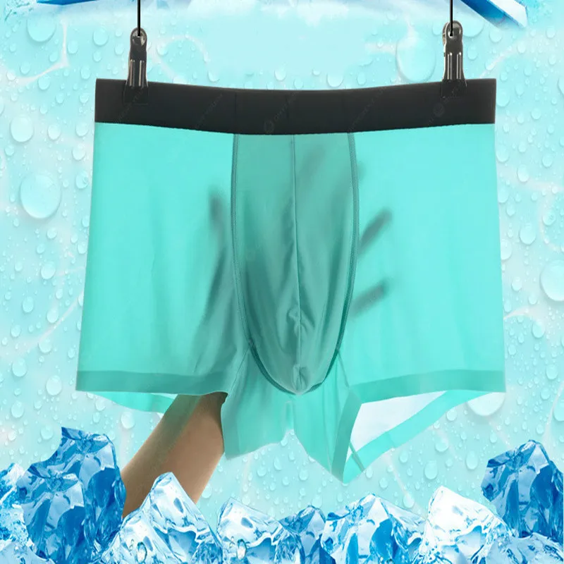 Модное цельное Мужское нижнее белье из ледяного шелка без бокового шва