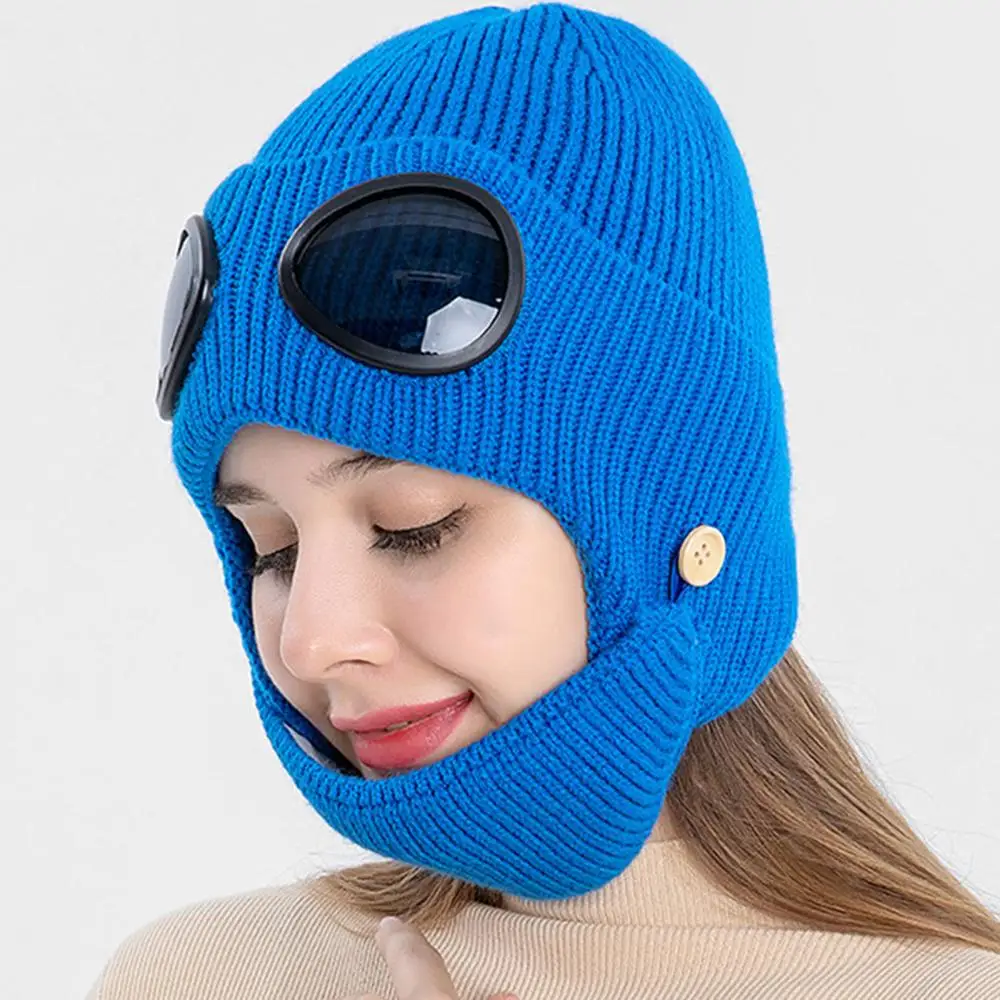 

Winter Warm Knit Aviator Hats New Fashion Unisex Adult Windproof Ski Caps With Glasses Mask Thicken Sports Multi-Function Caps