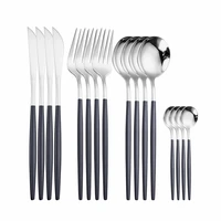 stainless steel dinner set black silver cutlery set coffee tea spoon fork knife set dinnerware 16pcs tableware kitchen cutlery