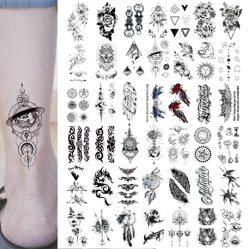 

35pcs/Set Tattoo Stickers Wholesale Colorful Cute Feather Moon Maple Leaf Temporary Tattoo Sticker Hands Arm Body Art Sticker QQ