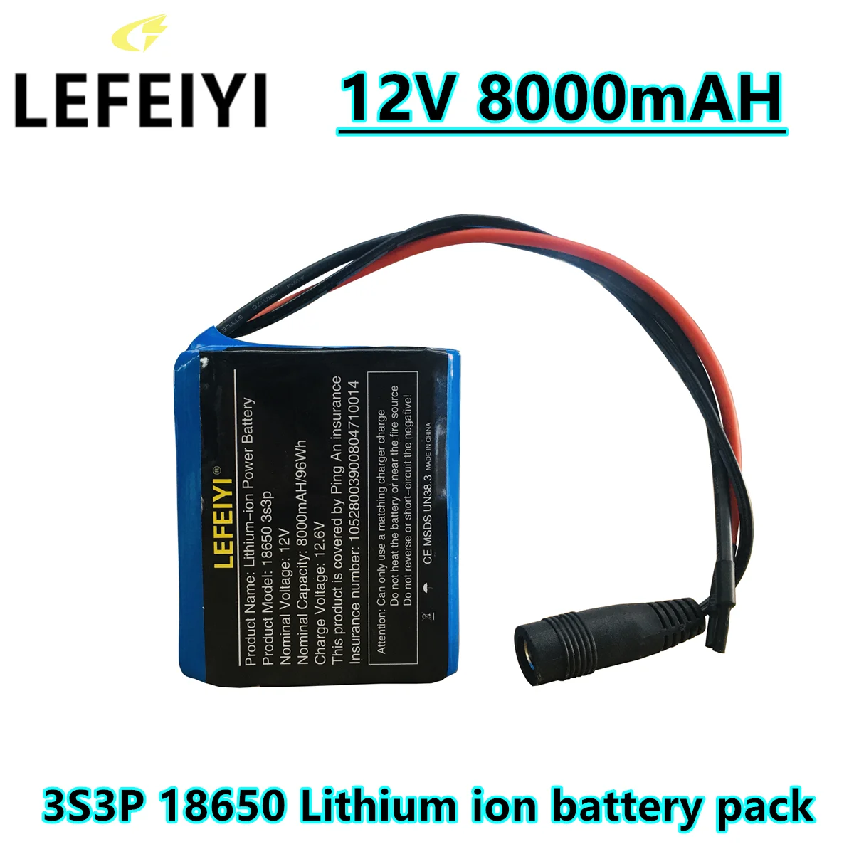 

12V Battery 3S3P 11.1V /12.6V 8000mAh 18650 Lithium-ion Battery Pack with 5A BMS for LED Lamp Light Backup Powe Etc+12V Charger
