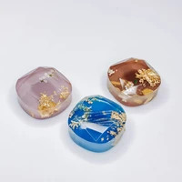 resin gold foil flower square cabochon flat back base jewelry component diy handmade material 6pcs