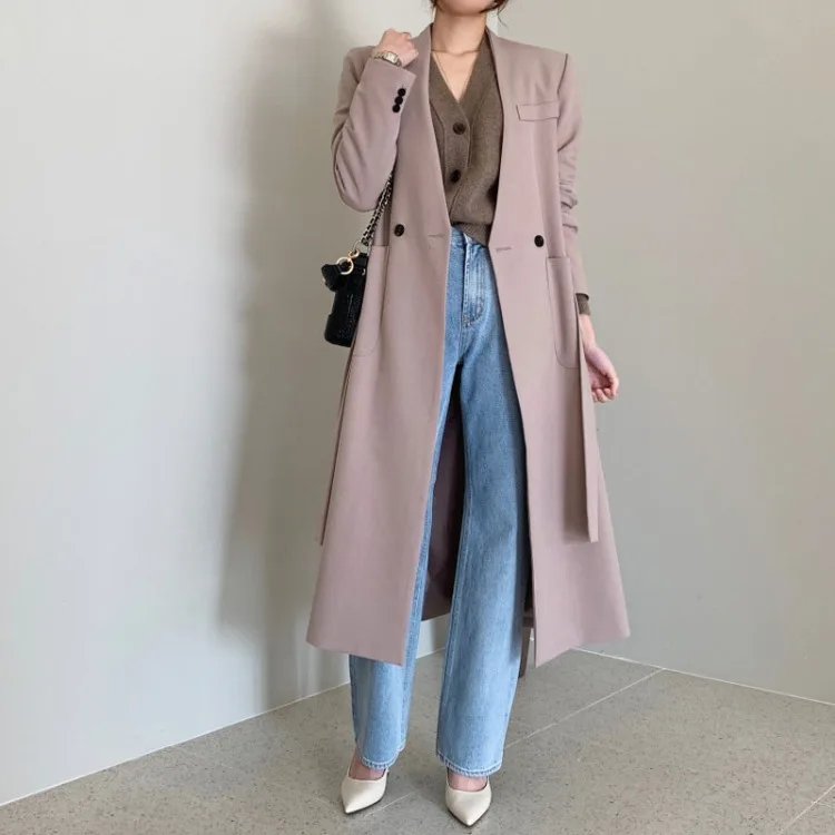 

Korean Trench Coat Female Outerwear Autumn Windbreaker Long-gown Loose Thin Coat Single-breasted Long Sleeved Shirts Coat Women