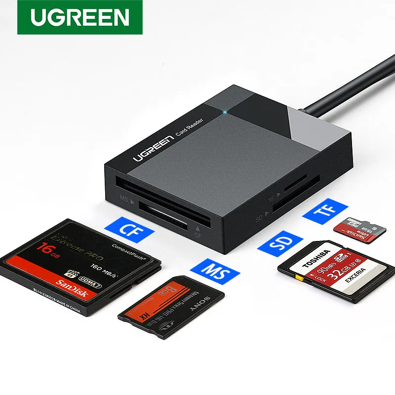 Ugreen кард-ридер USB 3,0 все в одном SD/Micro SD/TF/CF/MS Compact Flash смарт-карта памяти Адаптер Тип C OTG SD кард-ридер