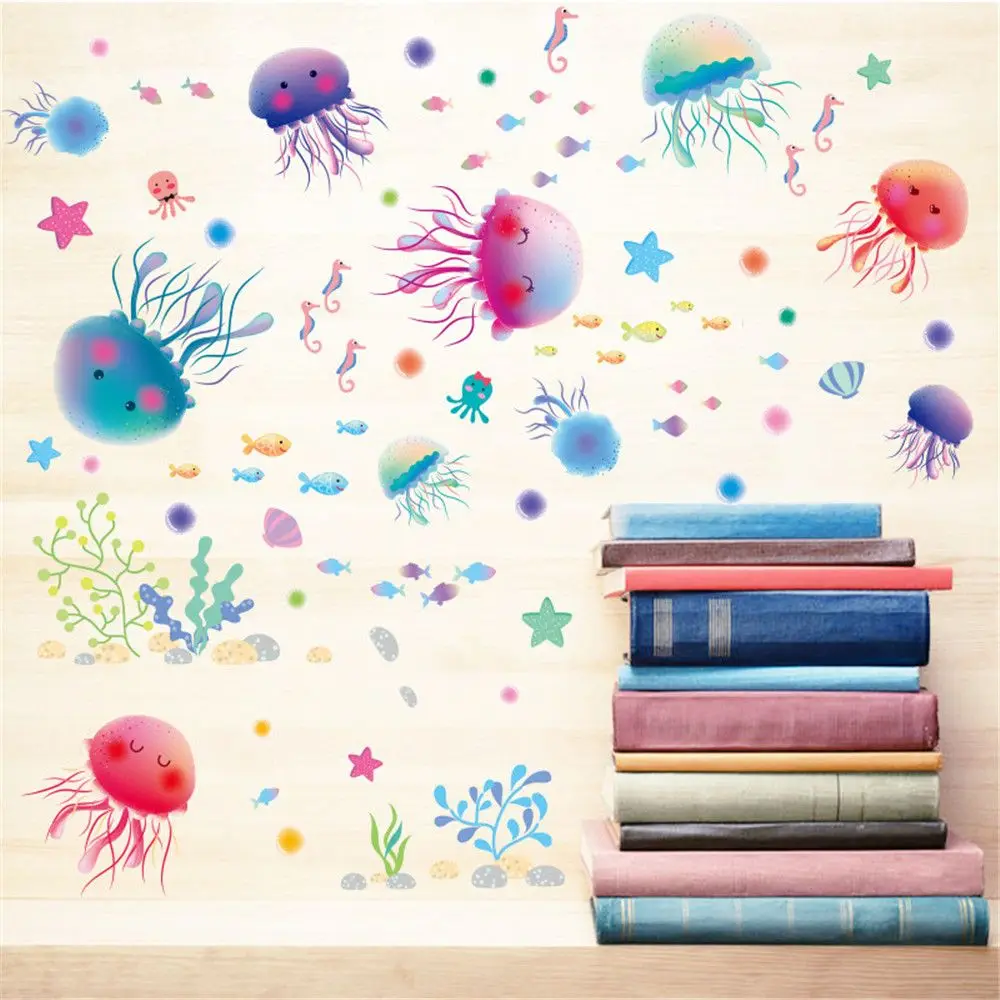

2019 new Creative Waterproof Cute Jellyfish Wall Stickers Children's Room Bathroom Decors Baby Nursery DIY Vinyl Art Mural hot