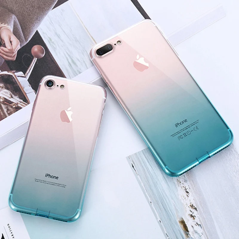 Зеленый Градиентный прозрачный ТПУ Телефон чехол для IPhone 6 6S 7 8 Plus ультра тонкий прозрачный защитный чехол для IPhone X XS Max XR Fundas - Цвет: Зеленый