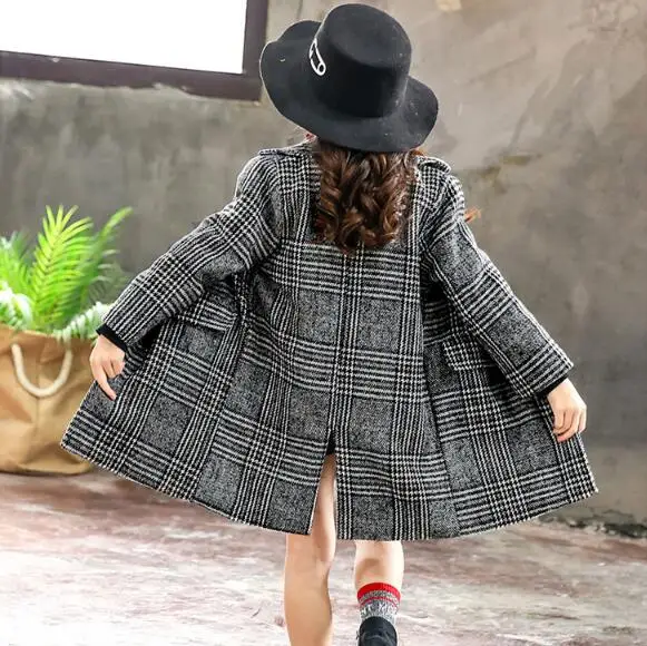 

New 2020 autumn winter teenage girls outwear plaid wool jacket coat for girl trench coat kids children outwear tops girl clothes