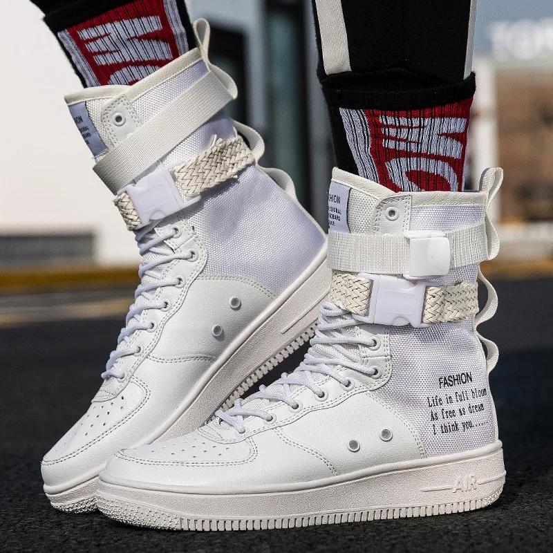 Белый Женская и мужская обувь на каждый день; ботинки «мартенс» обувь на плоской подошве; уличные кроссовки для путешествий с высоким берцем дышащая обувь для занятий хип-хопом на улице Танцы лаверы, обувь для бега - Цвет: Белый