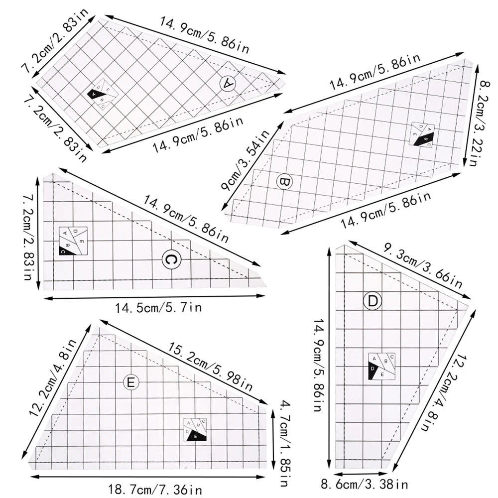 5Pcs Acrylic Quilting Templates Sewing Machine Ruler Arts Crafts Patchwork DIY Fabric Cutting Tools | Дом и сад
