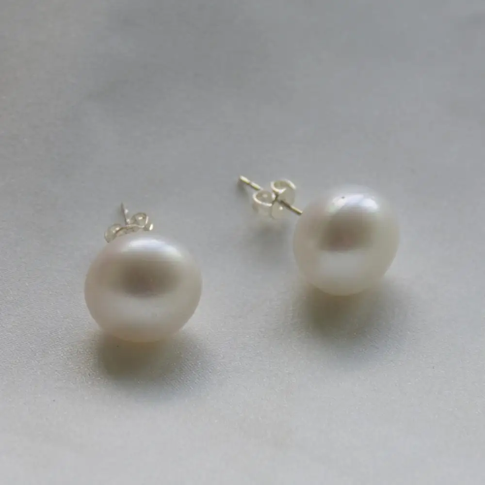 Huge pearl 13-14mm White freshwater stud earring for women | Украшения и аксессуары