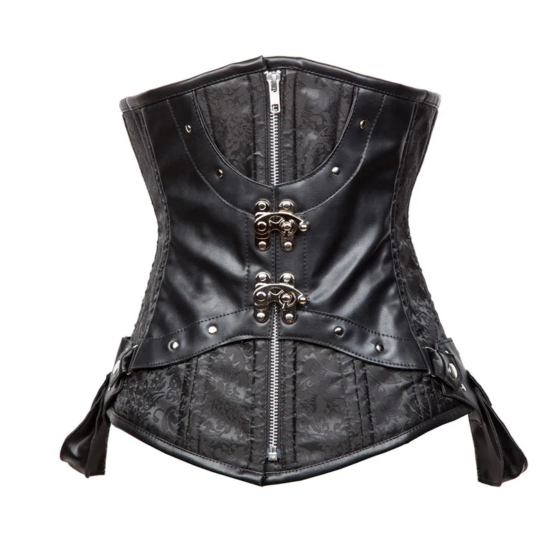 Пикантные чёрный коричневый на стальных косточках под грудью корсет в стиле