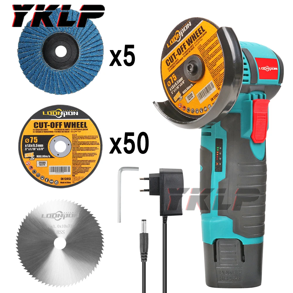 

Mini 12 Volt. Brushless Cordless Angle Grinder Mini Cutter With Saw Bladeand Two Battery The Lithium Battery