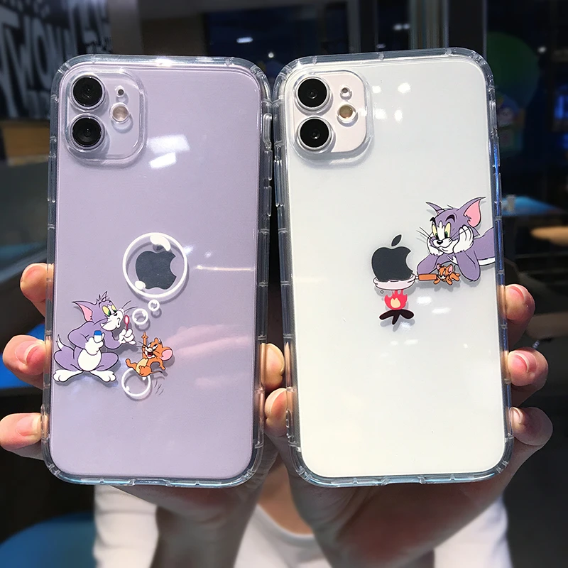 Прозрачный чехол для телефона с забавной мультяшной мышью котом iPhone 11 12 Pro Max Mini 7 8