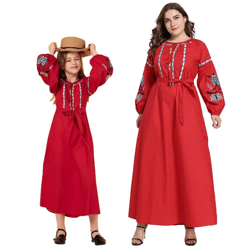 Мусульманский Для женщин Абая для девочек наряд родителей и детей с вышивкой