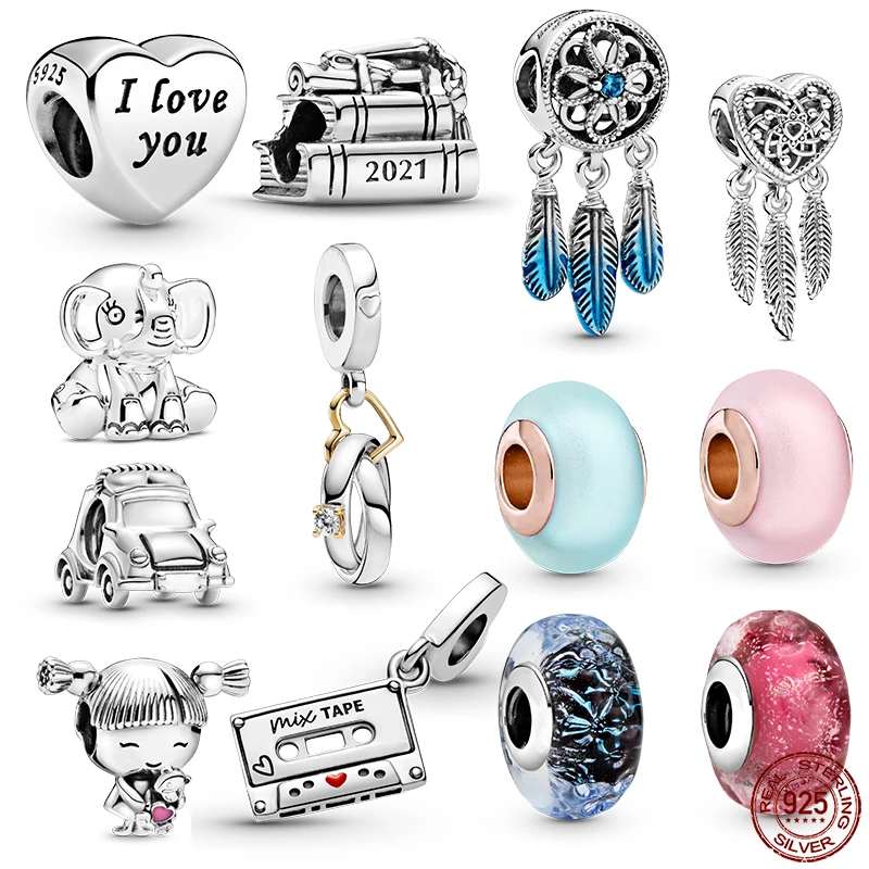 

925 Sterling Silver Little Girl Three Feathers Dreamcatcher Love You Charm Beads Fit Original Pandora Silver 925 Jewelry Making