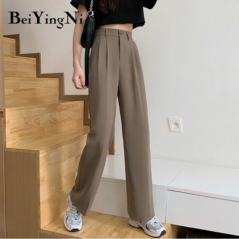 

Beiyingni Suits Pants Female Summer Slim Solid High Waist Street Straight Trousers Womans Vintage Korean Casual Pants Women OL
