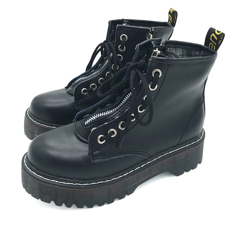 Ботинки martin на толстой подошве женские ботинки молнии со шнуровкой черные