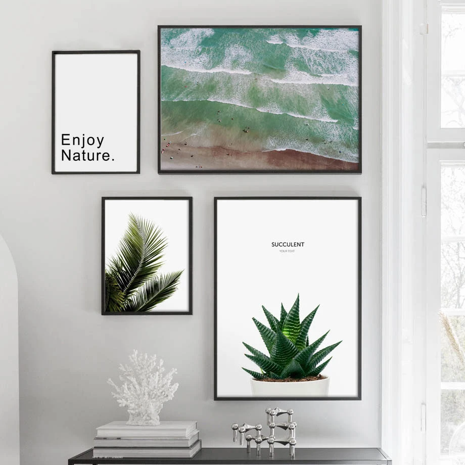 Fresh Green Succulents Palm Leaf Beach Wall Art Canvas Painting Nordic Posters And Prints Pictures For Living Room Decor | Дом и сад