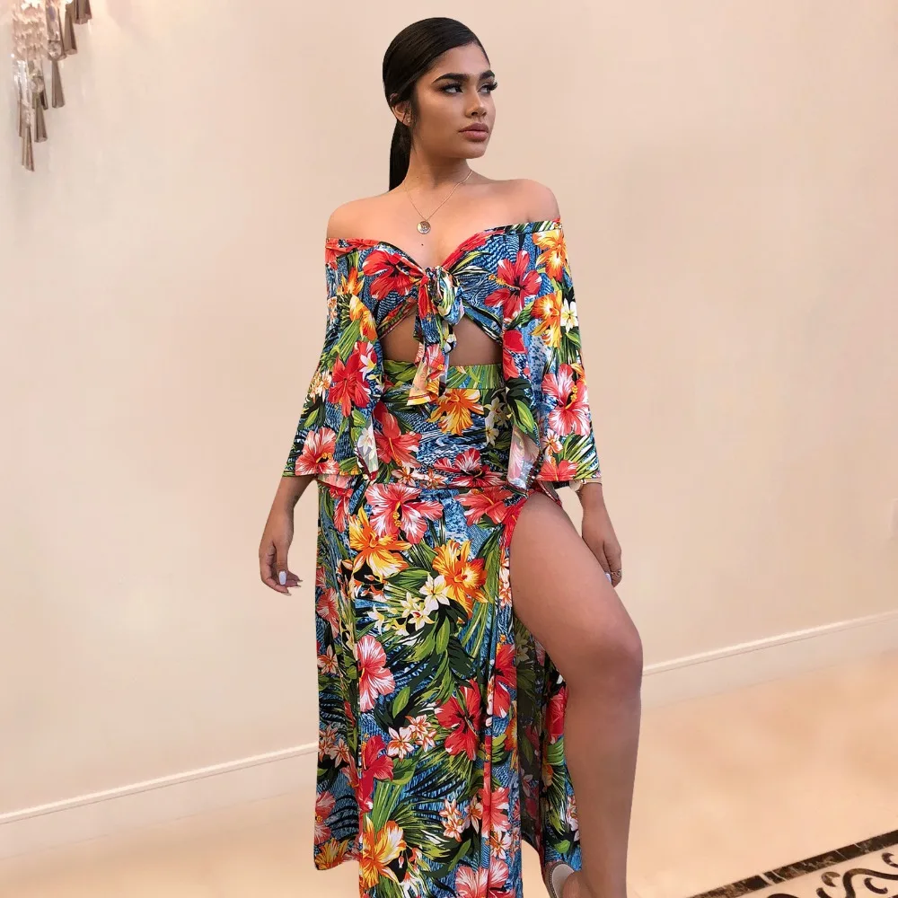 Цветочный принт пикантные вечерние 2 шт. платье для женщин с v-образным вырезом