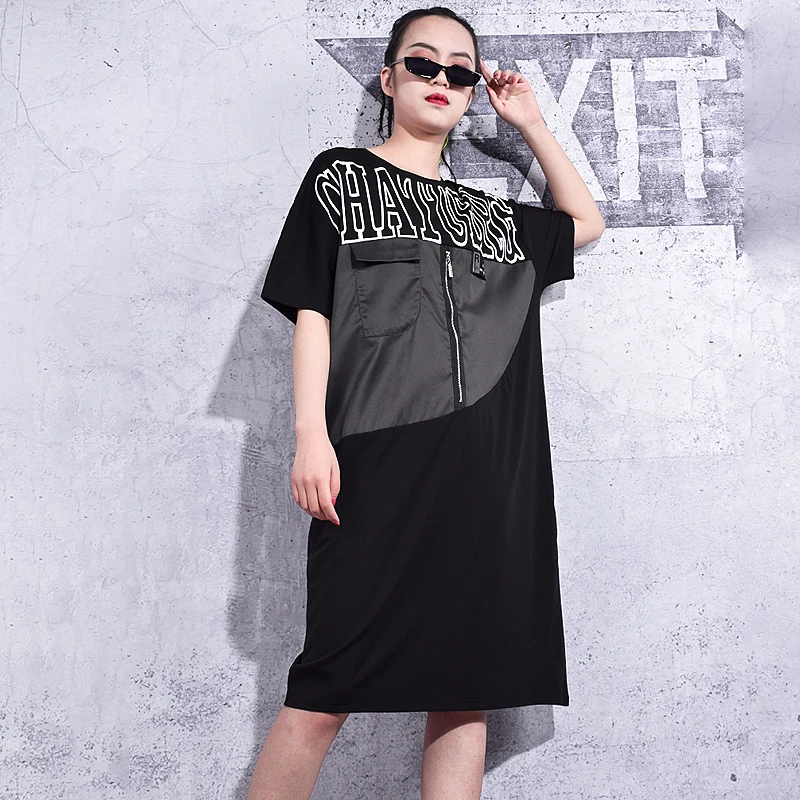 

XITAO Patchwork Dress Print Letter Women Fashion New Women 2021 Summer Goddess Fan Casual Style Loose Elegant Dress DZL5005