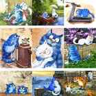Картина по номерам Голубая кошка и белая кошка, Раскрашивание по номерам акриловым краскам на холсте, ручная роспись, домашний декор