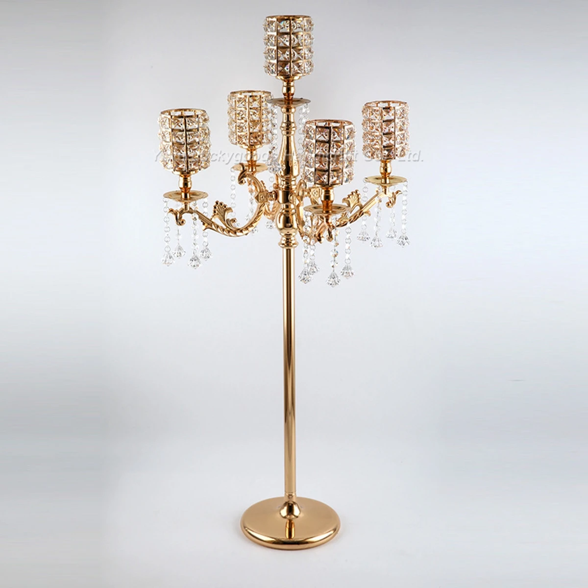 

5pcs)Tall Wedding Table Gold Candlestick Holder with Glass Shade Tube Centerpieces AB0510