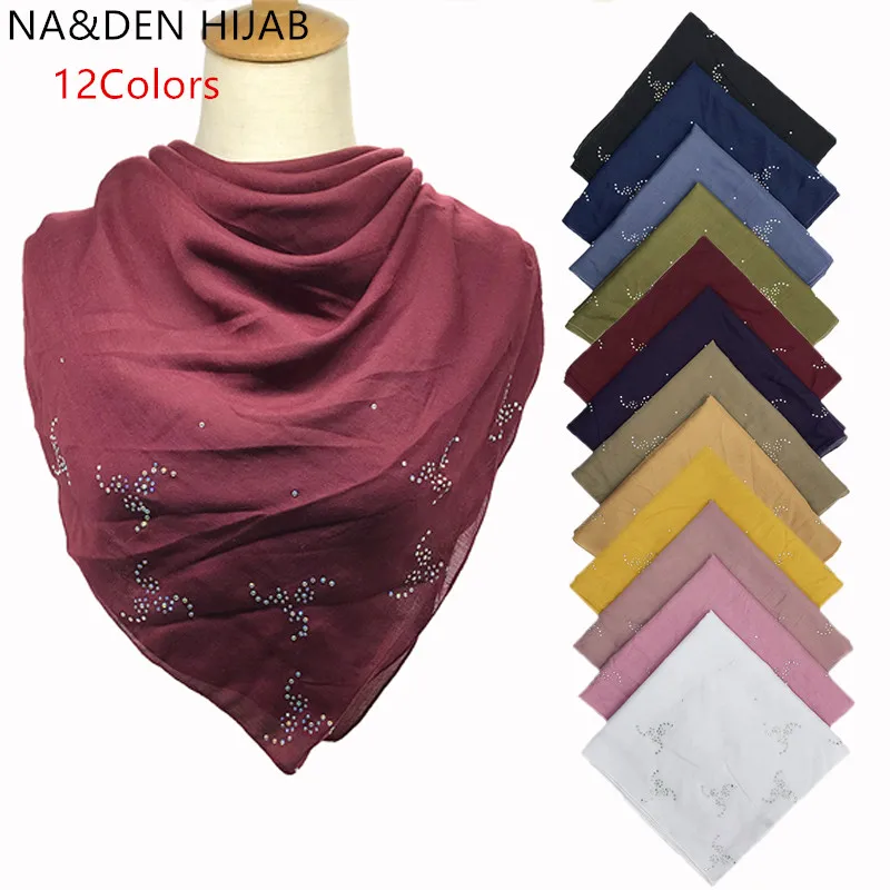 

Solid scarf Hot rhinestone shawls Muslim headscarf New bandana Square pashmina Women popular muffler Islamic hijab 100pcs/lot