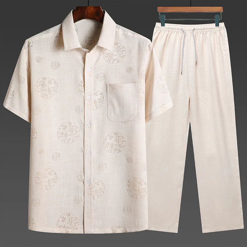 

Print Mens Shirt Chinese Style Casual Shirts Men Kung Fu Uniform Turn-Down Collar Short Sleeve Oversized Camisa Dragon Tang Suit