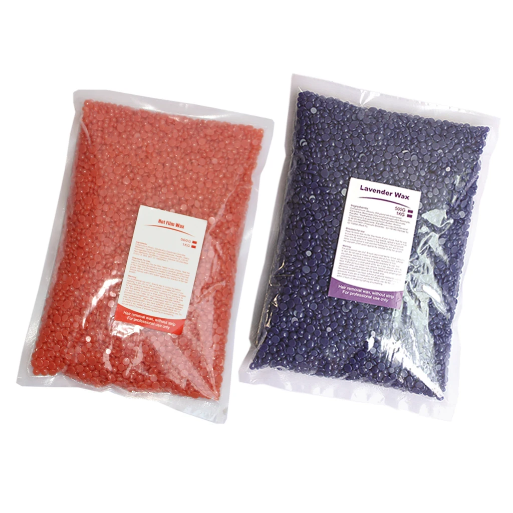 

1000g (500g/Bag), Women Girls, Hard Wax Beans Hard Body Wax Beads Hair Removal Waxing Bikini Depilatory - Strawberry Lavender