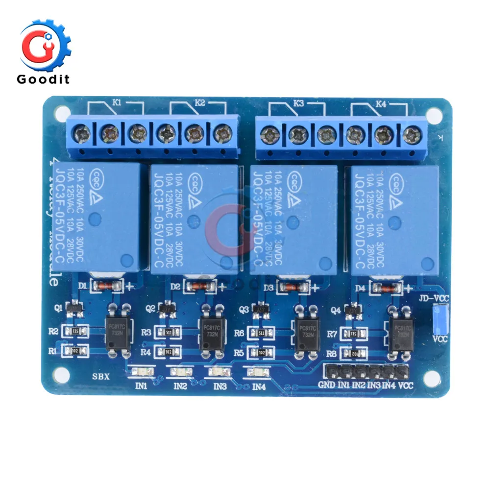 

Релейный модуль 5 шт./лот 5 в постоянного тока, 4-канальный защитный модуль для Arduino, для улучшения умного дома, оптрон, индикатор питания, реле...