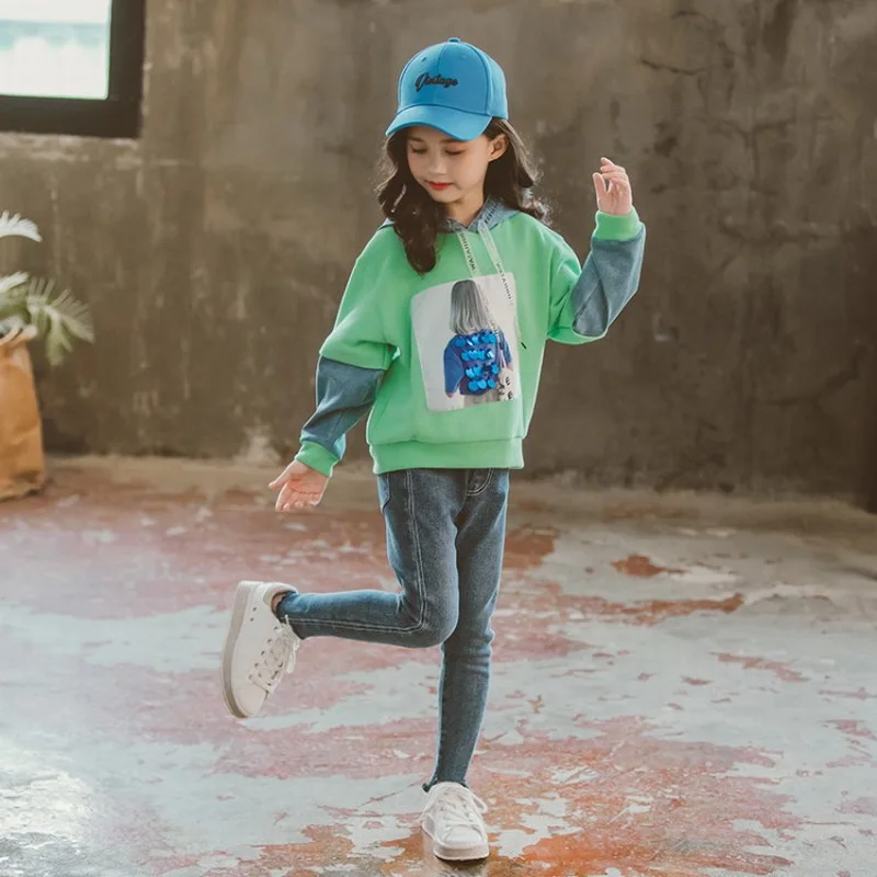 2019 осенний костюм-свитер для девочек спортивный розовый хлопковый топ с