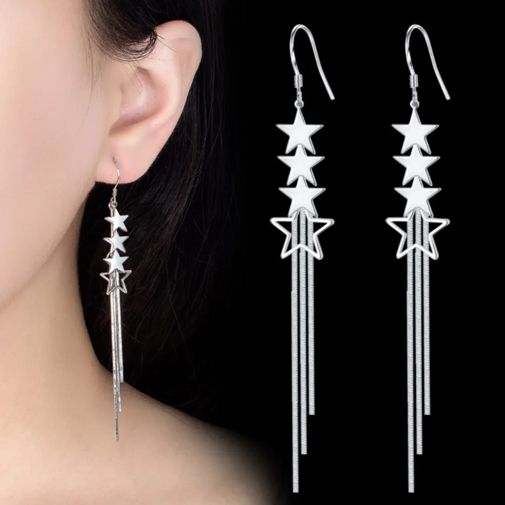 

NEHZY S925 Stamp silver new woman fashion jewelry high quality crystal zircon hook type long tassel five-pointed star earrings