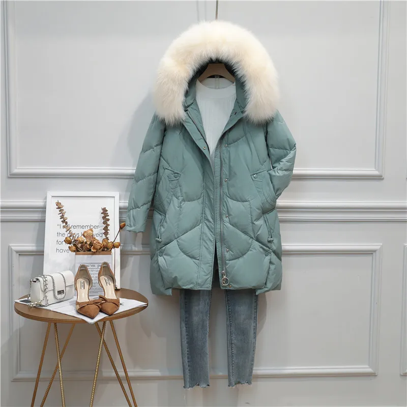 

Long down jacket whom the new 2020 han edition fashion loose fox collars white duck down really winter coat