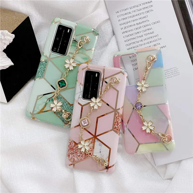 

Fashion Floral Gemstone Bracelet Marble Case For Samsung Galaxy A50 A51 A71 A70 S9 S8 S10 S20 plus Ultra Note 8 9 10 Plus Capa