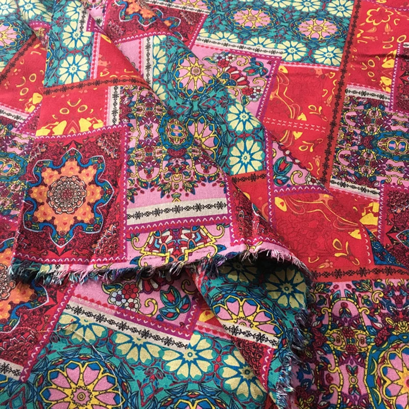 Ткань из хлопка и льна в богемном стиле с изображением мандалы для домашнего