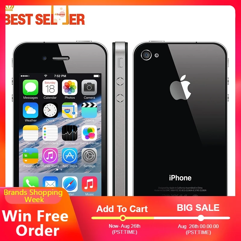 Оригинальный разблокированный Apple iPhone 4S двухъядерный смартфон 8 ГБ/16 ГБ/32 Гб ПЗУ GSM