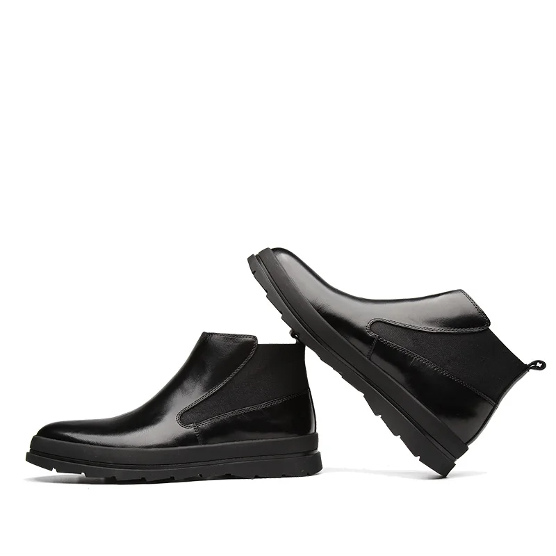 Черная Уличная обувь мужская повседневная ботинки из натуральной кожи мужские