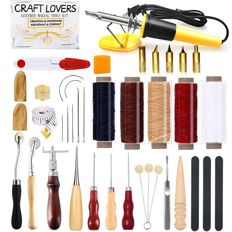 LMDZ Leather Working Kit, Leather Crafting Tools and Supplies, Leather beginners Kit with Leather Burning Tool