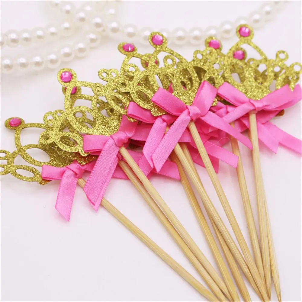 Изысканная изящная Золотая Серебряная корона для торта с бантом деревянный