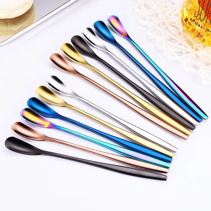 

1PC Stainless Steel Coffee Tea Mixing Spoon Ice Cream Dessert Home Party Long Handle Spoon Kitchen Tableware 15cm 17cm Long