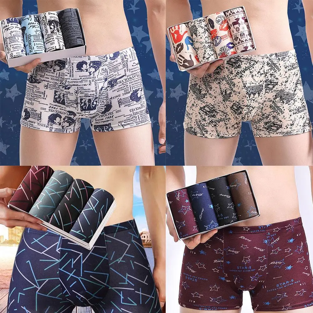 4pcs/Lot Fashion Sexy Printed Large Size Men’s Underwear Sets Slip Men Boxer Shorts Homme Lingerie Panties Underpants