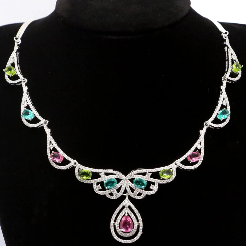 Лидер продаж женское серебряное ожерелье разных цветов с турмалином аквамарином